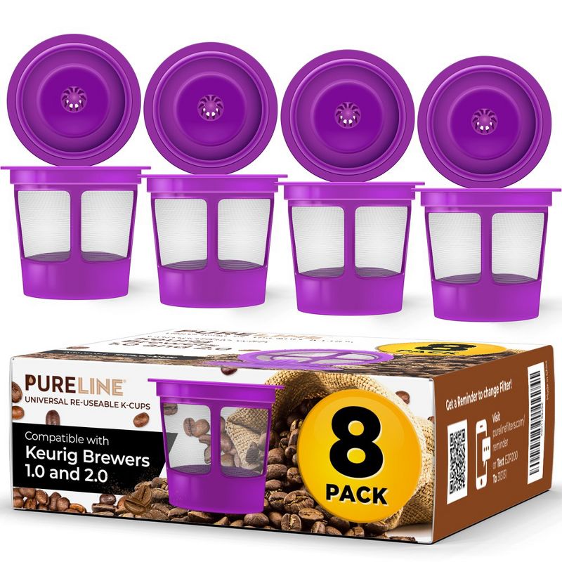 PureLine Reusable K Cups for Keurig, K CUP Coffee Filter Refillable Single K CUP for Keurig 2.0 1.0, BPA Free (8 Pack), 1 of 7