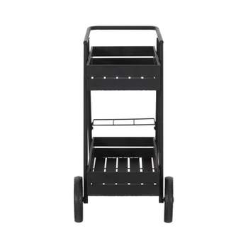 Three-Shelf Outdoor Grill Dining Cart Movable BBQ Trolley with Two Wheels Pizzello Color: Black/Stainless Steel