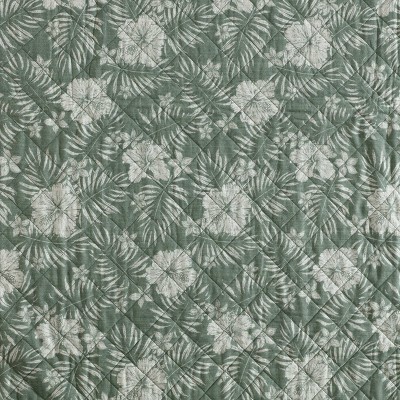 Hibiscus Jungle Green Cotton Reversible Twin Quilt Set