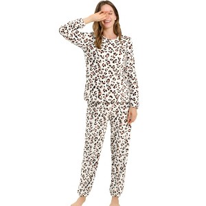 Allegra K Women's Winter Flannel Long Sleeve Nightwear Top and Pants Pajama Sets - 1 of 4