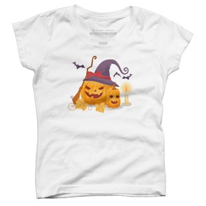 Girl's Design By Humans Halloween Witch Pumpkins With Bats By VectorVillain T-Shirt - 1 of 3
