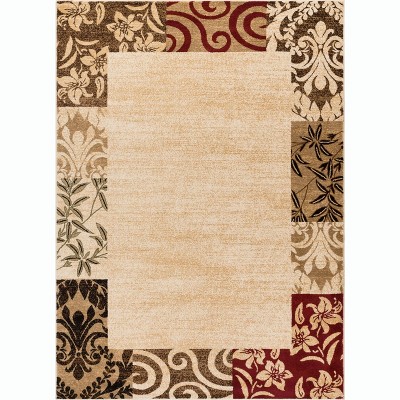 Well Woven Verdant Vines Modern Damask Border Casual Oriental Contemporary Floral Formal Gradient Soft Beige Area Rug