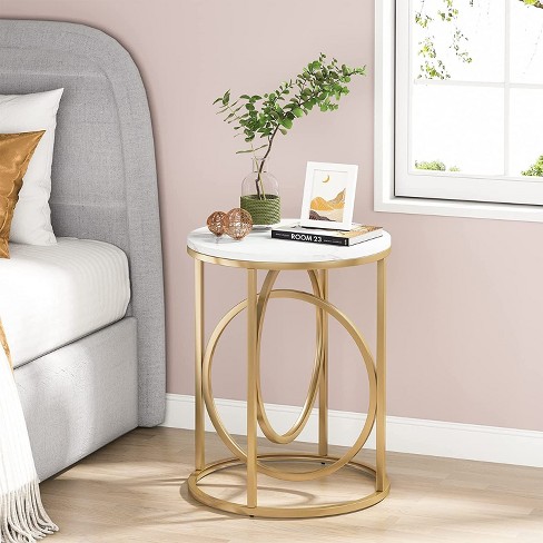 Hommoo Round End Table, Modern Sofa Side Table with Faux Marble Top White & Gold - image 1 of 4