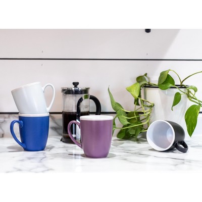 Assorted Cool Green Blue Purple Matte Ceramic Mugs Set of 4