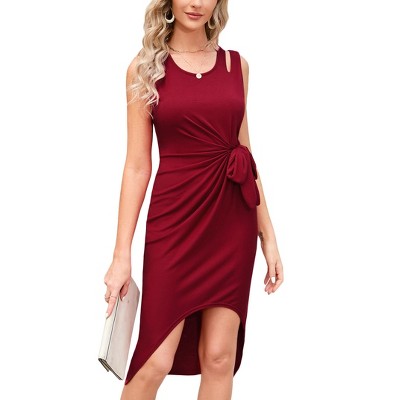 Women's Basic Knot Dress Tank Dress Sleeveless Dress Tie Waist Midi Formal Dress