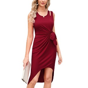 Women's Basic Knot Dress Tank Dress Sleeveless Dress Tie Waist Midi Formal Dress - 1 of 4