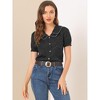 INSPIRE CHIC Women's Vintage Polka Dots Peter Pan Collar Puff Short Sleeve Shirt - 3 of 4