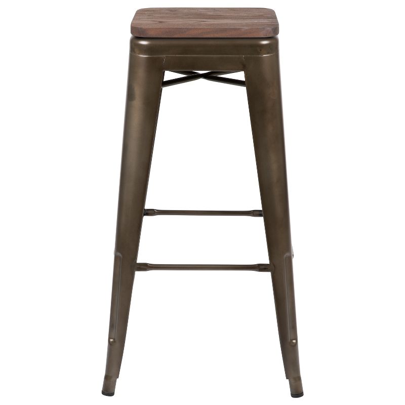 Merrick Lane Set of Four Metal Backless Wood Square Seat Bar Stools With Cross Braces, 5 of 19