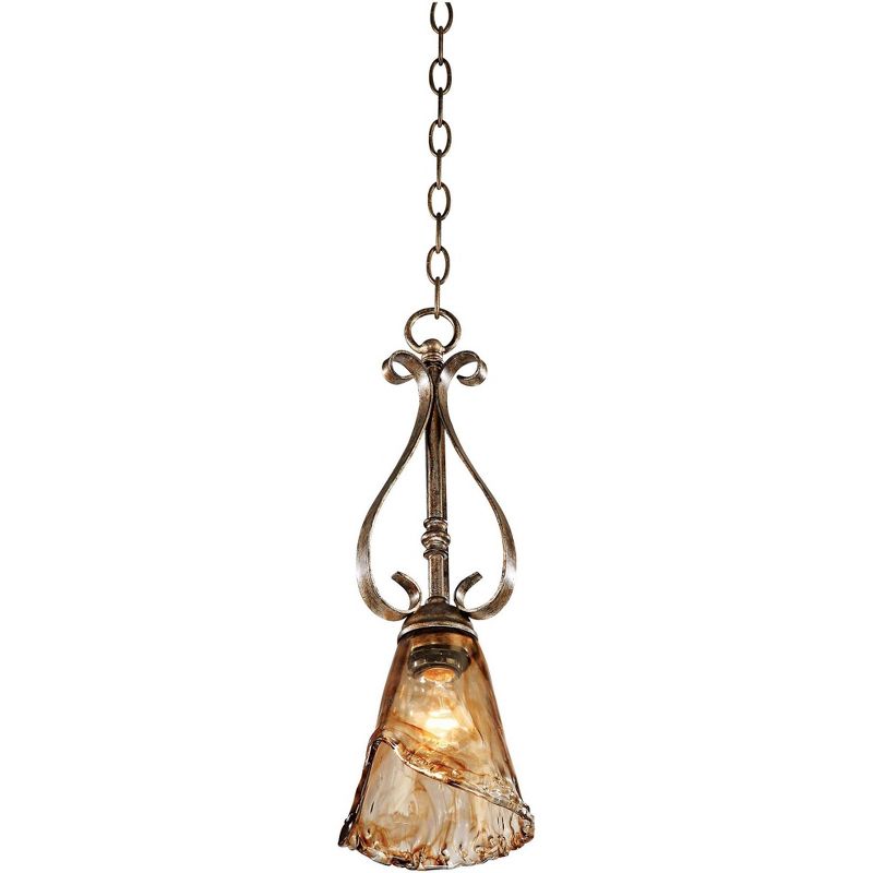 Franklin Iron Works Golden Bronze Mini Pendant Lighting Fixture 6" Wide Farmhouse Rustic Art Glass for Dining Room Foyer Kitchen Island High Ceilings, 5 of 9