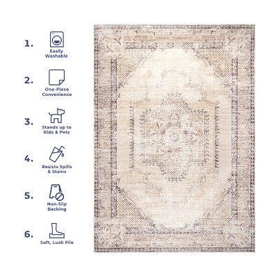 Eco-Friendly Gray Oriental Medallion 4'x6' Washable Rug
