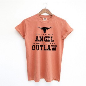 Simply Sage Market Women's Little Bit Angel Horns Short Sleeve Garment Dyed Tee - 1 of 2