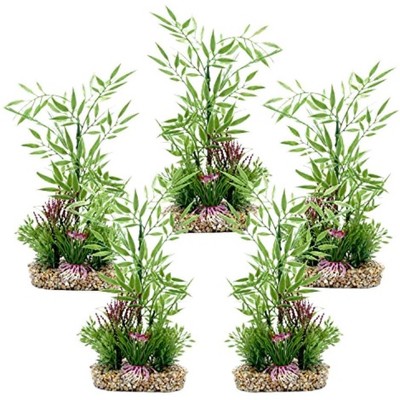 Penn-Plax 5 Pack of Plastic Aquarium Plants with Heavy Bases for Fish Tank