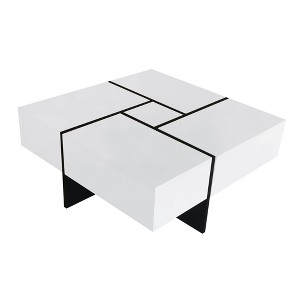 Lirago Unique Coffee Table 4 Hidden Storage Square Cocktail Table Extendable Sliding Top UV High Gloss Living Room Center Table 31.5x31.5 - 1 of 4