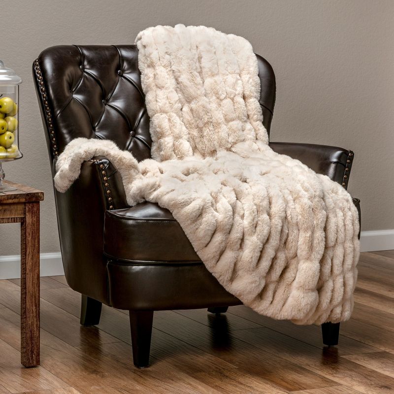 Chanasya Ruched Faux Fur Throw Blanket - Reversible Minky Blanket, 5 of 10