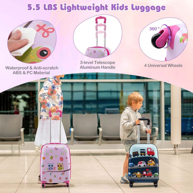 Costway 5 PCS Kids Luggage Set with Backpack Neck Pillow Luggage Tag Lunch Bag Wheels Pink/Light Pink/Blue/Dark Blue, 5 of 11