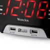1.4" LED Display Alarm Clock with 2 USB Charging Ports/Digital Radio - Westclox: Modern Table Clock with AM/FM Radio, Dual AAA Battery Backup - 3 of 4