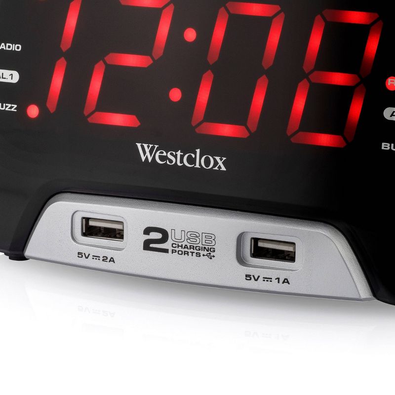 1.4&#34; LED Display Alarm Clock with 2 USB Charging Ports/Digital Radio - Westclox, 4 of 7