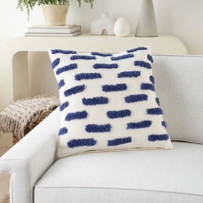 18" Square Blue Tufted Cotton Throw Pillow