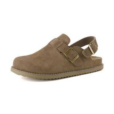 CUSHIONAIRE Brooklyn Women's Suede Clogs - Adjustable Slingback Clog Sandal with Buckle, Memory Foam, Wide Widths