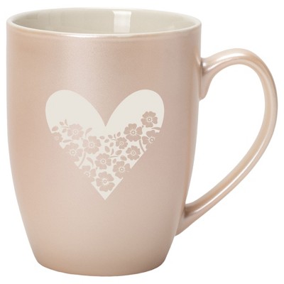 Elanze Designs Heart and Flowers 10 Ounce Ceramic Laser-Etched Engraved Drinkware Mug, Metallic Precious Pearl