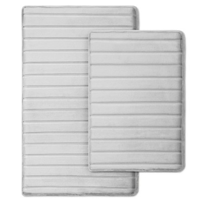 2pc 17"x24" and 21"x34" MICRODRY SoftLux Quilted Striped Memory Foam Bath Mat/Runner with Skid Resistant Base