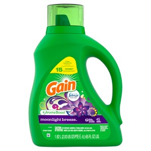 Gain + Aroma Boost Liquid Laundry Detergent, Moonlight Breeze Scent, 45 Loads, 65 fl oz, HE Compatible - 1 of 4