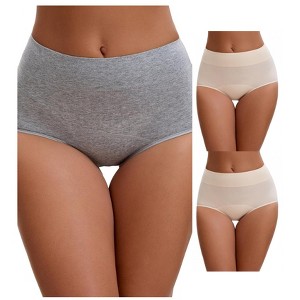 INSPIRE CHIC 3 Packs Leak Proof Briefs for Women's Cotton High Waist Elastic Waistband Period Underwear - 1 of 4