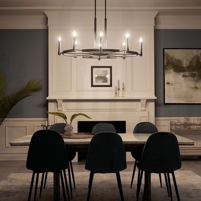 Elegance Redefined 8-Light Oval Black Chandelier with Ribbed Center