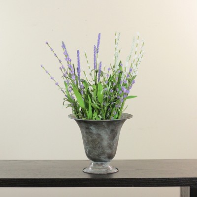 6.75" Weathered Silver and Verdigris Metal Urn Planter