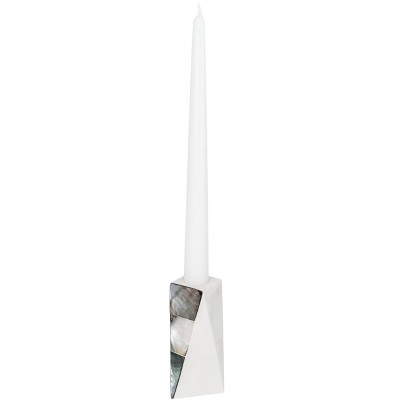 Small White Marble and Grey Mother of Pearl Candle Holder
