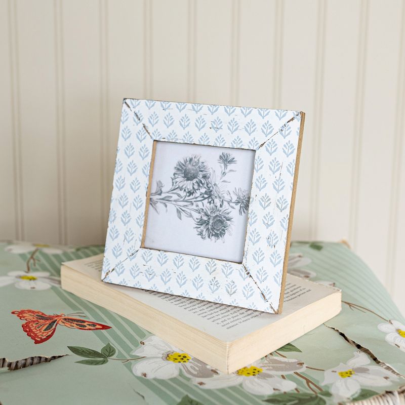 4x4 Inch Blue Floral Picture Frame Wood, MDF & Glass by Foreside Home & Garden, 3 of 8