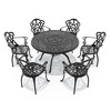 7-Piece Cast Aluminum Outdoor Dining Set with Beige Cushions, Round Table & Ergonomic Chairs - for Patio, Backyard - 3 of 4