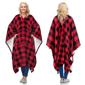 Women's Fuzzy Plush Fleece Full Lined Wrap Sweaters, Adult Wearable Blanket Cape, Super Warm Soft Cozy Gift for her - Catalonia - 1 of 4