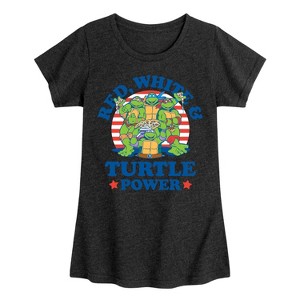 Girls' - Teenage Mutant Ninja Turtles - Red White Turtle Power Fitted Short Sleeve Graphic T-Shirt - 1 of 4