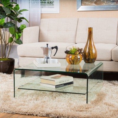 Atticus Square Tempered Glass Coffee Table with Shelf