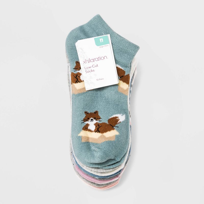 Women&#39;s Cat 10pk Low Cut Socks - Xhilaration&#8482; Assorted Colors 4-10, 2 of 3