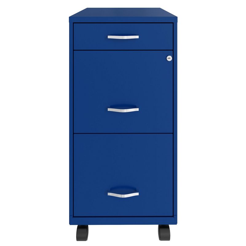 Space Solutions 18 Inch Wide Metal Mobile Organizer File Cabinet for Office Supplies and Hanging File Folders w/ Pencil Drawer & 3 File Drawers, Blue, 2 of 7