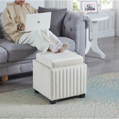 NicBex 18" Storage Ottoman Square Foot Rest Velvet Cube Storage Ottoman Bench with Coffee Tray for Bedroom, Living Room