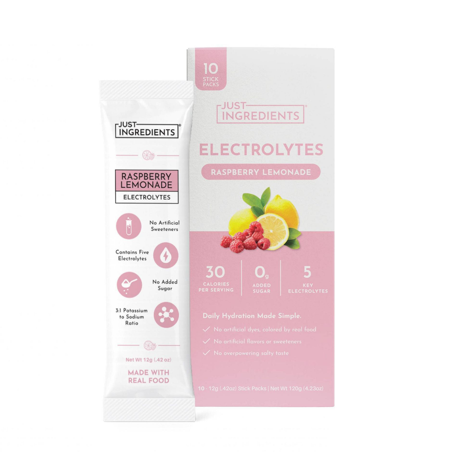 Just Ingredients Electrolytes Drink Mix - Raspberry Lemonade - 4.23oz/10ct
