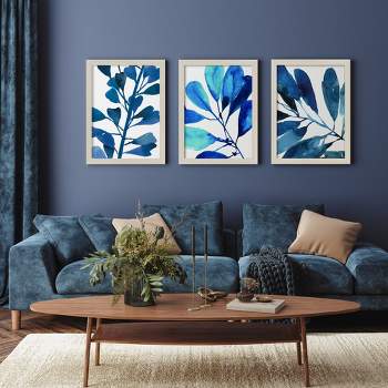 Americanflat Botanical Sapphire Stems By Pi Creative Art - 3 Piece Gallery Framed Print Art Set