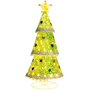 Tangkula 4.6 FT Pop-up Christmas Tree Collapsible Artificial Xmas Tree w/110 Warm Lights Tree Top Star Metal Base Lighted Christmas Decor - 1 of 4