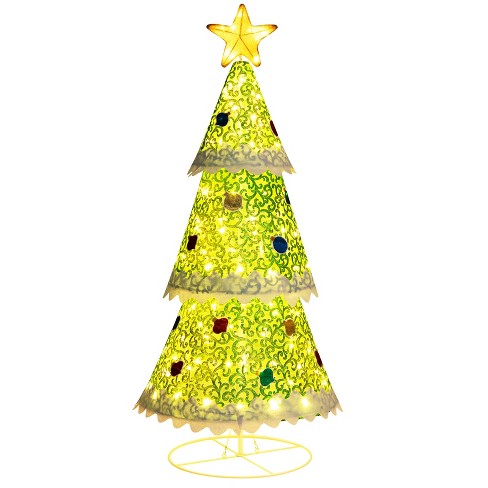 Tangkula 4.6 Ft Pop-Up Christmas Tree Collapsible Artificial Xmas Tree  W/110 Warm Lights Tree Top Star Metal Base Lighted Christmas Decor : Target