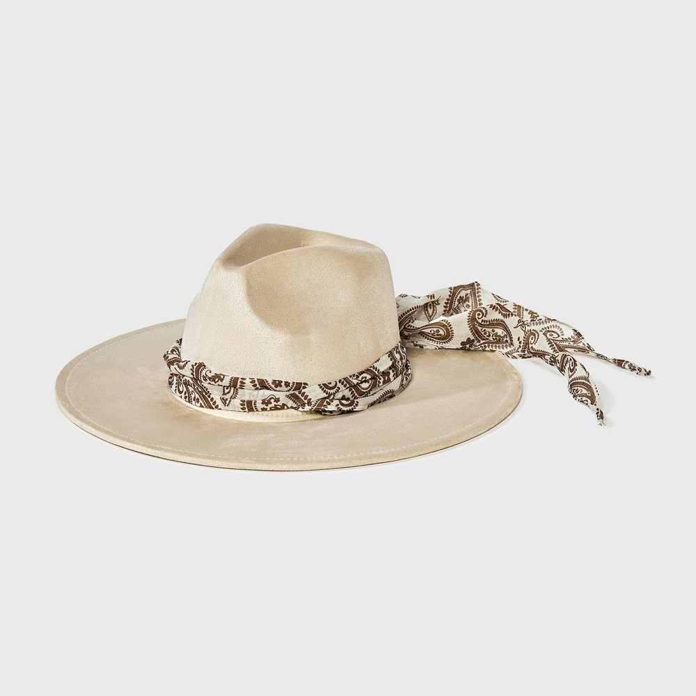 Faux Suede Paisley Scarf Band Fedora Hat - Universal Thread™ Cream S/M