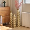 FONTOI Floor Vases Set of 3, 34"/30"/25" Decorative Vases, Metal Center Vase with 3D Triangle Pattern for Living Room Foyer, Gold, 5.9"*33.5"*5.9" - 2 of 4