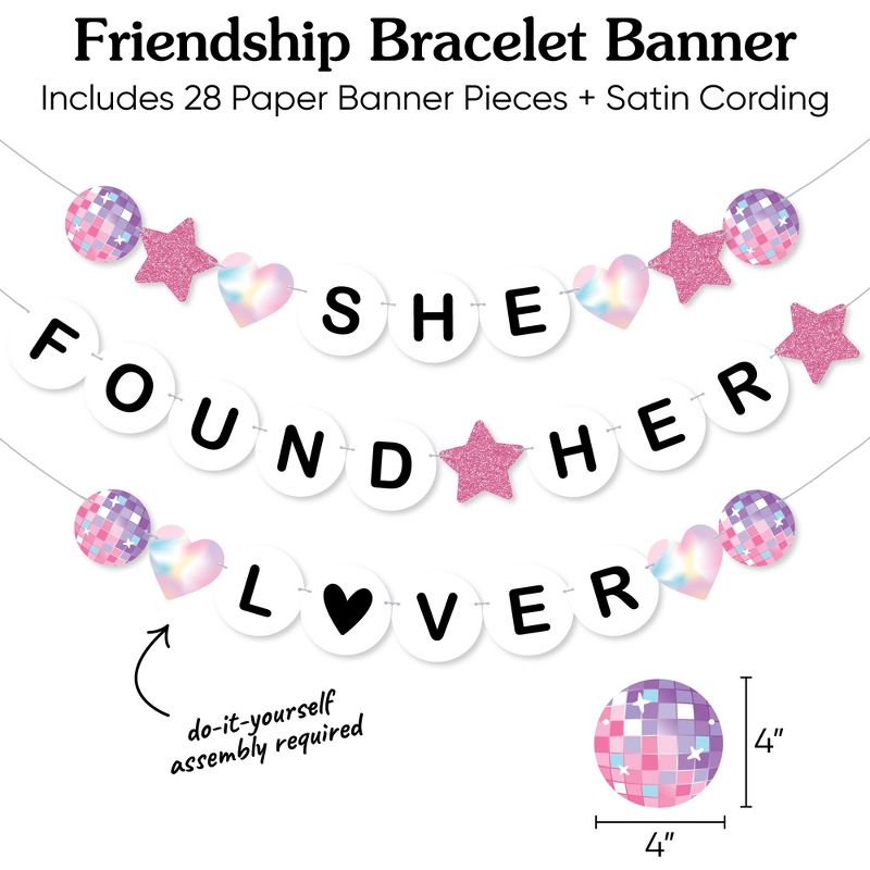 Big Dot of Happiness She Found Her Lover Banner, Eras Bachelorette Party Decorations, Large Bridal Shower Friendship Bracelet Banners, 28 Pieces, 3 of 6