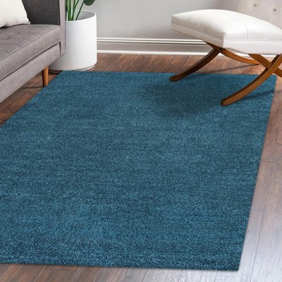 Turquoise Reversible Solid Synthetic Low-Pile Area Rug