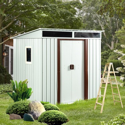 VisioGear Storage Shed, Outdoor Metal Storage Shed With window and Metal foundation for Backyard (No Floor), White, 72.44*54.72*70.86