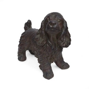 KWPZQEB 14.5" H Outdoor Dog Statue, Cast Stone Garden Sculpture, Outdoor Cocker Spaniel Dog Garden Statue, No Assembly Required, Brown - 1 of 4