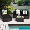 Costway 5PCS Patio Rattan Furniture Set Cushioned Sofa Ottoman with Black & Turquoise Cover - 4 of 4