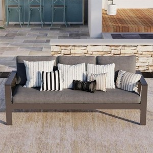Heynemo 3-Seat Aluminum Outdoor Patio Sofa Set With Faux Wooden, Aluminum Outdoor Loveseat Sofa Chair Conversation Furniture With Cushions - 1 of 4